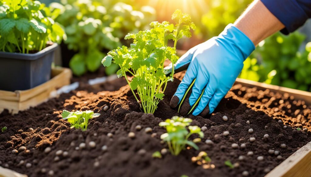 Planting coriander seeds directly in the garden