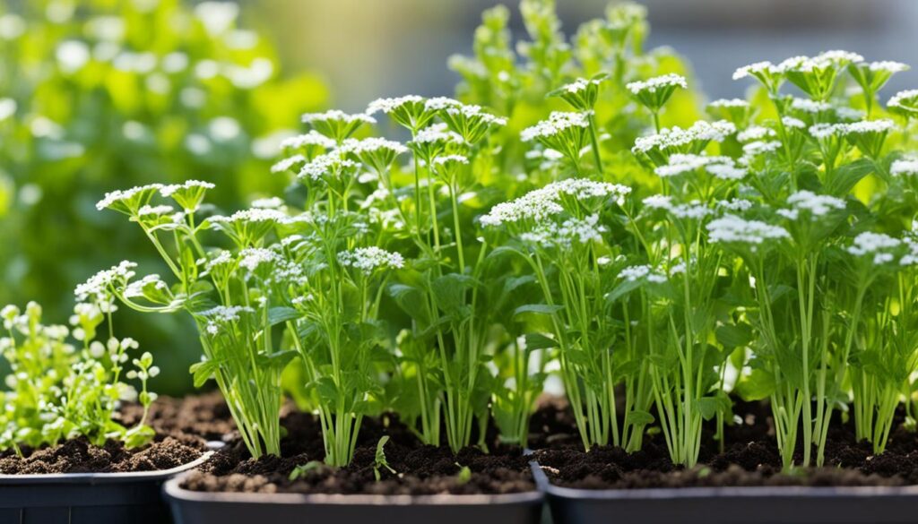 coriander growing in herb garden