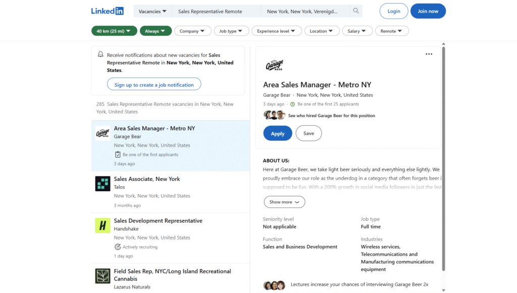 LinkedIn Jobs page showing remote job listings and online job search filters for work from home opportunities
