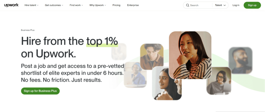 Upwork homepage showing a freelance platform where beginners can find remote work from home jobs and freelance opportunities